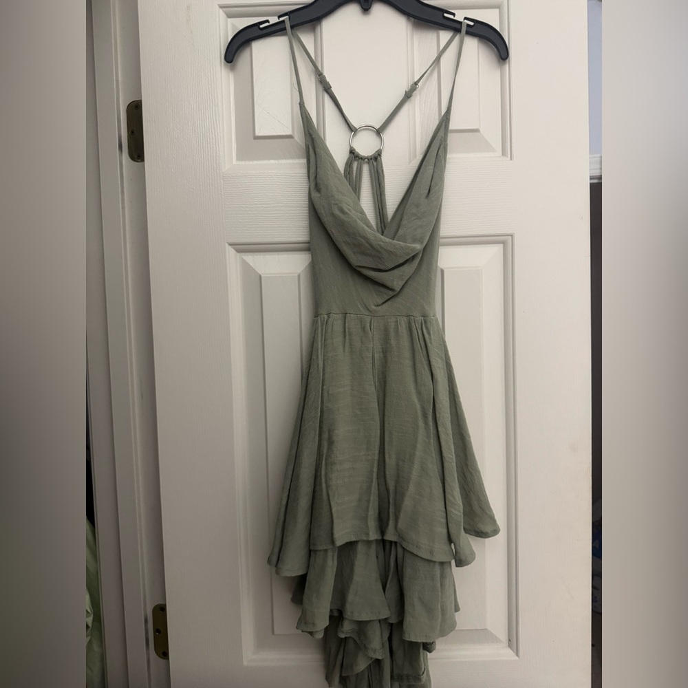 Princess Polly Sage Green High-Low Cowl Neck Dress